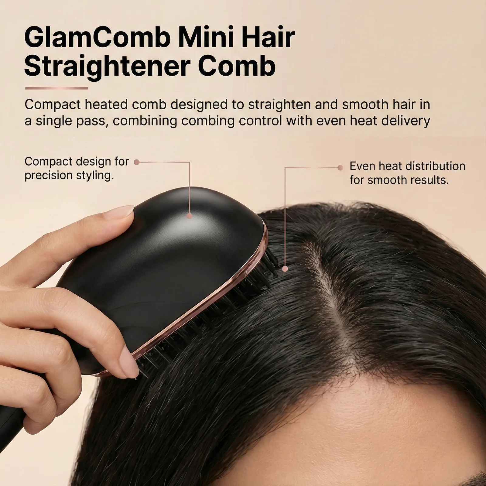 GlamComb Mini Hair Straightener Comb