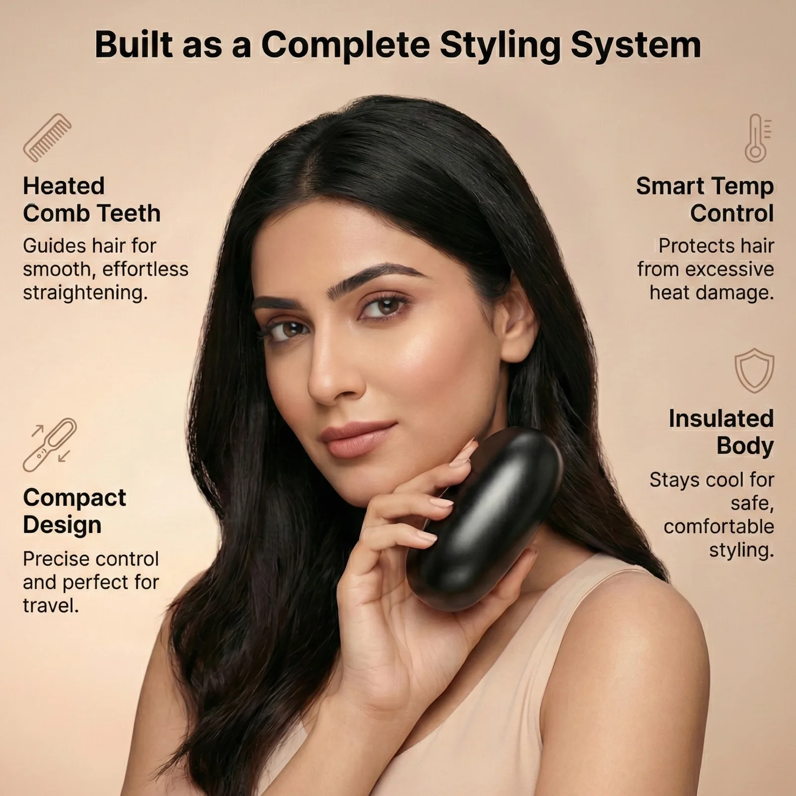 GlamComb Mini Hair Straightener Comb