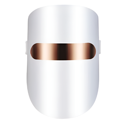 Experience cutting-edge skincare with a sleek, white mask featuring a gold-tinted visor. Style meets functionality.